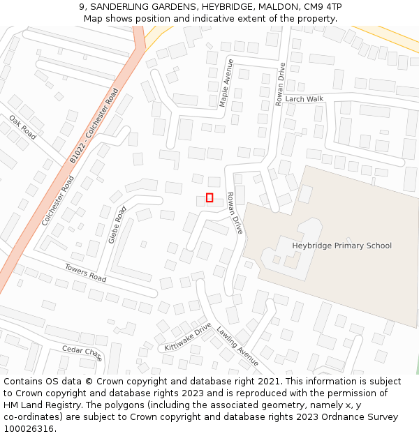 9, SANDERLING GARDENS, HEYBRIDGE, MALDON, CM9 4TP: Location map and indicative extent of plot