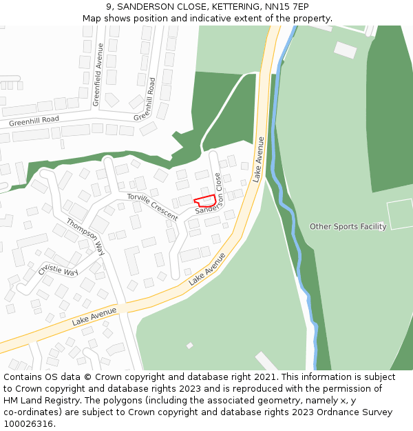 9, SANDERSON CLOSE, KETTERING, NN15 7EP: Location map and indicative extent of plot