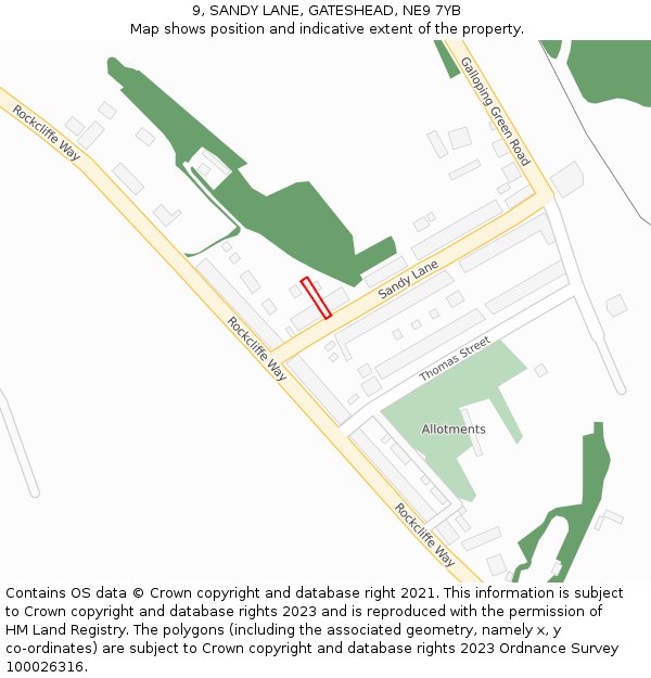 9, SANDY LANE, GATESHEAD, NE9 7YB: Location map and indicative extent of plot