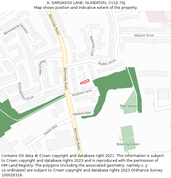 9, SARGASSO LANE, NUNEATON, CV10 7GJ: Location map and indicative extent of plot