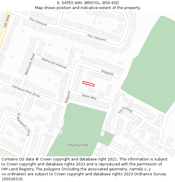 9, SATES WAY, BRISTOL, BS9 4SD: Location map and indicative extent of plot