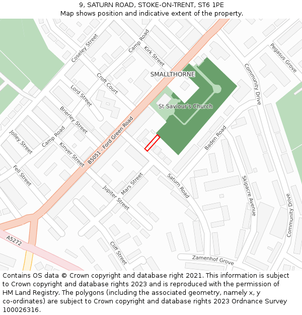 9, SATURN ROAD, STOKE-ON-TRENT, ST6 1PE: Location map and indicative extent of plot