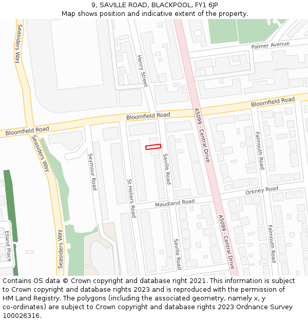 9, SAVILLE ROAD, BLACKPOOL, FY1 6JP: Location map and indicative extent of plot