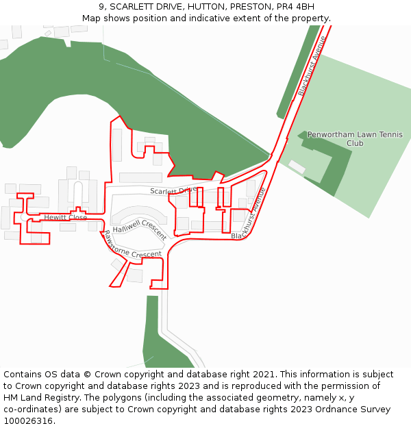 9, SCARLETT DRIVE, HUTTON, PRESTON, PR4 4BH: Location map and indicative extent of plot