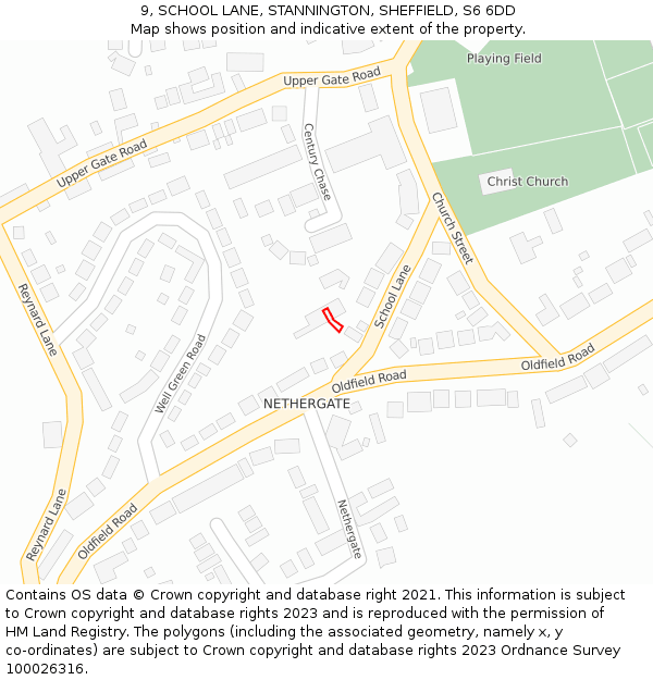 9, SCHOOL LANE, STANNINGTON, SHEFFIELD, S6 6DD: Location map and indicative extent of plot