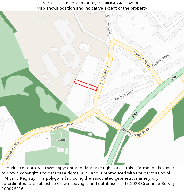 9, SCHOOL ROAD, RUBERY, BIRMINGHAM, B45 9EL: Location map and indicative extent of plot
