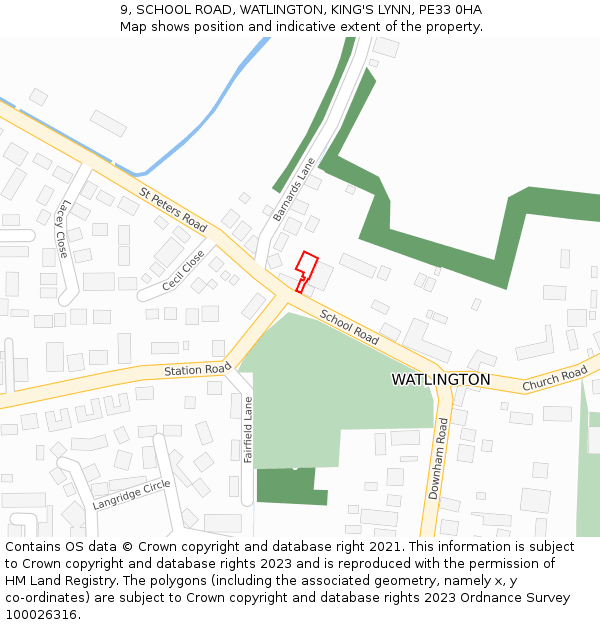 9, SCHOOL ROAD, WATLINGTON, KING'S LYNN, PE33 0HA: Location map and indicative extent of plot