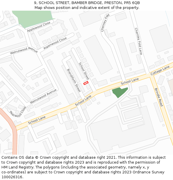 9, SCHOOL STREET, BAMBER BRIDGE, PRESTON, PR5 6QB: Location map and indicative extent of plot