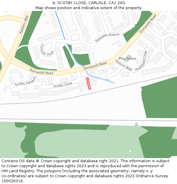 9, SCOTBY CLOSE, CARLISLE, CA1 2XG: Location map and indicative extent of plot