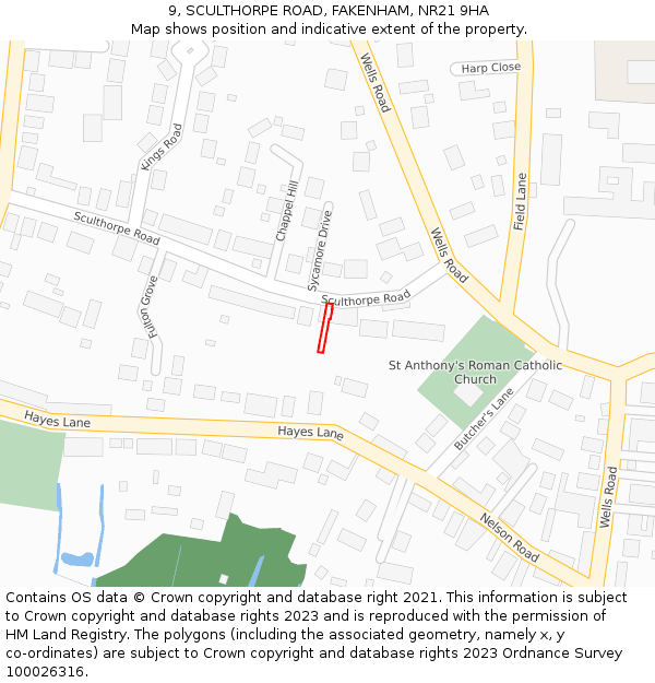 9, SCULTHORPE ROAD, FAKENHAM, NR21 9HA: Location map and indicative extent of plot