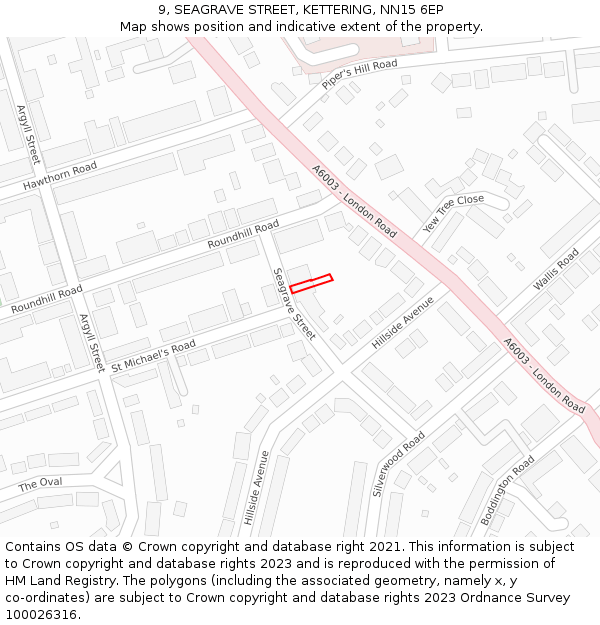 9, SEAGRAVE STREET, KETTERING, NN15 6EP: Location map and indicative extent of plot
