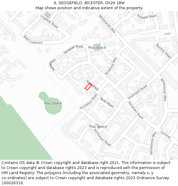 9, SEDGEFIELD, BICESTER, OX26 1BW: Location map and indicative extent of plot