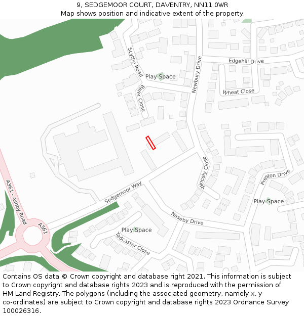 9, SEDGEMOOR COURT, DAVENTRY, NN11 0WR: Location map and indicative extent of plot