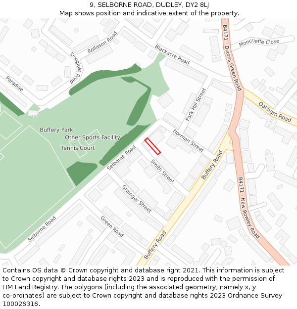 9, SELBORNE ROAD, DUDLEY, DY2 8LJ: Location map and indicative extent of plot