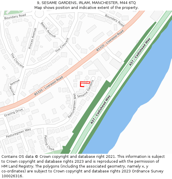 9, SESAME GARDENS, IRLAM, MANCHESTER, M44 6TQ: Location map and indicative extent of plot