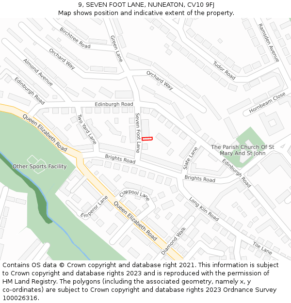 9, SEVEN FOOT LANE, NUNEATON, CV10 9FJ: Location map and indicative extent of plot
