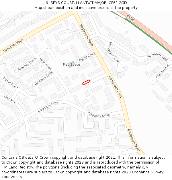 9, SEYS COURT, LLANTWIT MAJOR, CF61 2GD: Location map and indicative extent of plot