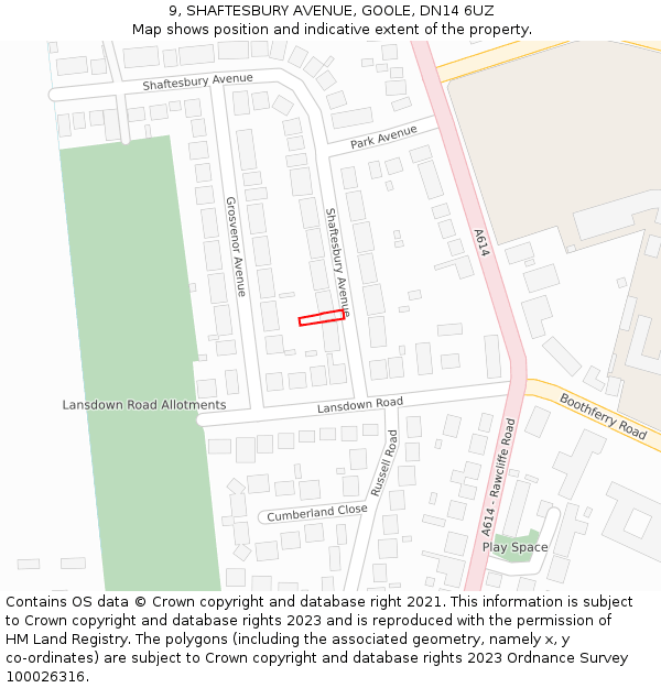 9, SHAFTESBURY AVENUE, GOOLE, DN14 6UZ: Location map and indicative extent of plot