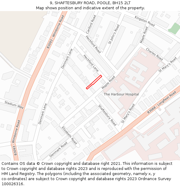 9, SHAFTESBURY ROAD, POOLE, BH15 2LT: Location map and indicative extent of plot