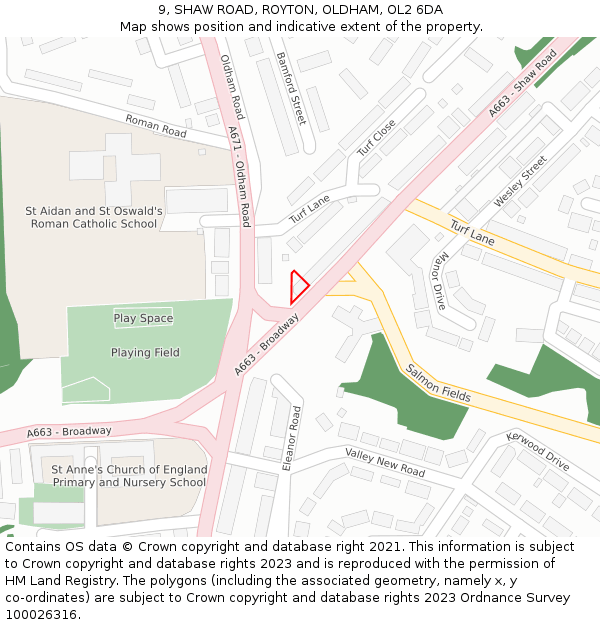 9, SHAW ROAD, ROYTON, OLDHAM, OL2 6DA: Location map and indicative extent of plot