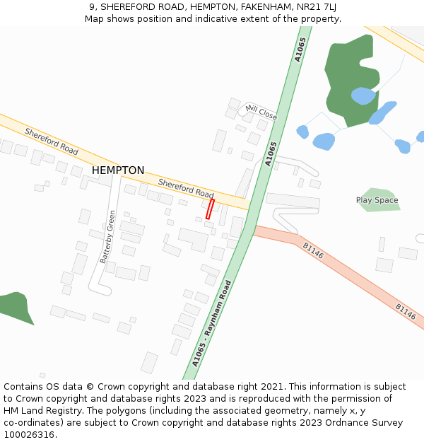 9, SHEREFORD ROAD, HEMPTON, FAKENHAM, NR21 7LJ: Location map and indicative extent of plot