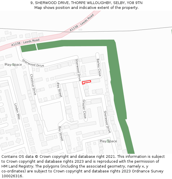 9, SHERWOOD DRIVE, THORPE WILLOUGHBY, SELBY, YO8 9TN: Location map and indicative extent of plot