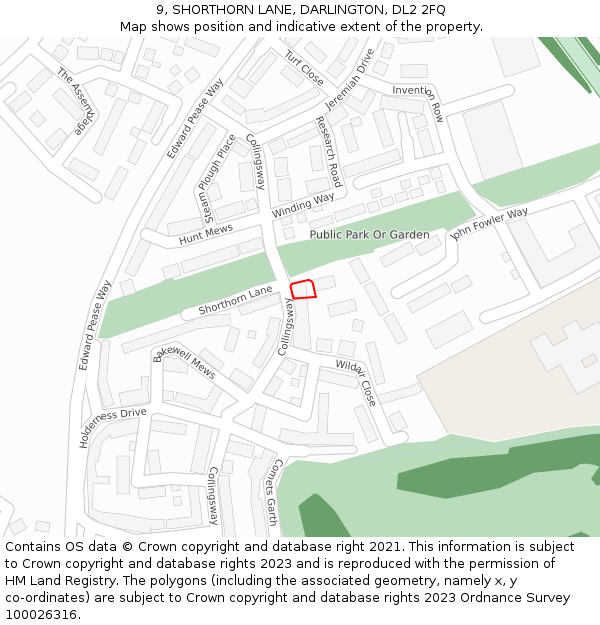 9, SHORTHORN LANE, DARLINGTON, DL2 2FQ: Location map and indicative extent of plot