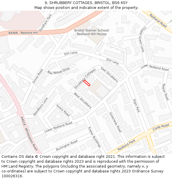 9, SHRUBBERY COTTAGES, BRISTOL, BS6 6SY: Location map and indicative extent of plot