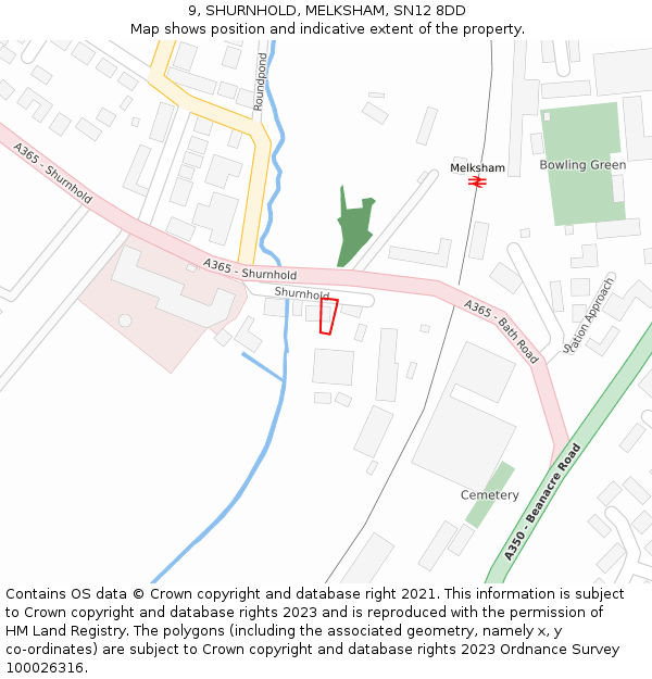 9, SHURNHOLD, MELKSHAM, SN12 8DD: Location map and indicative extent of plot