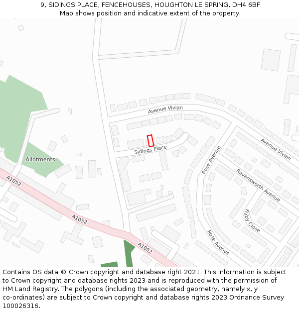 9, SIDINGS PLACE, FENCEHOUSES, HOUGHTON LE SPRING, DH4 6BF: Location map and indicative extent of plot