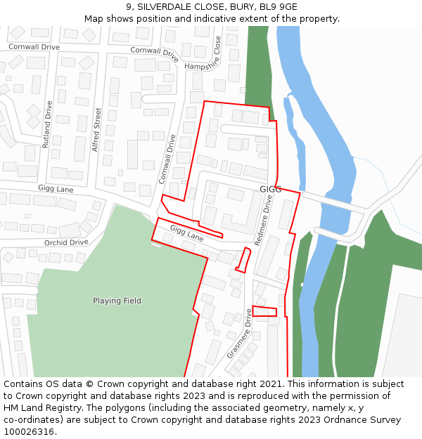 9, SILVERDALE CLOSE, BURY, BL9 9GE: Location map and indicative extent of plot