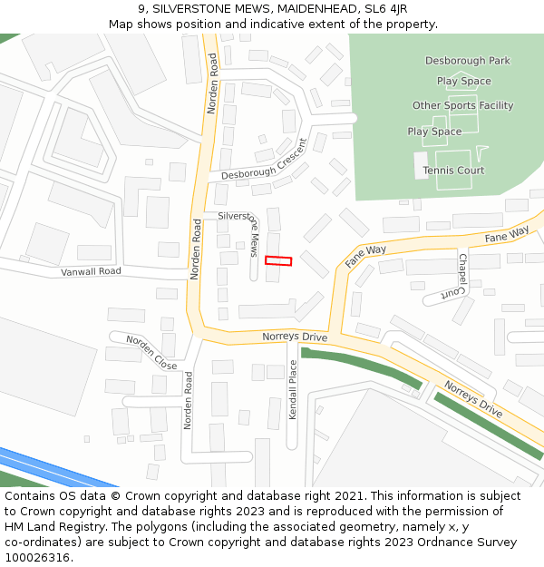 9, SILVERSTONE MEWS, MAIDENHEAD, SL6 4JR: Location map and indicative extent of plot