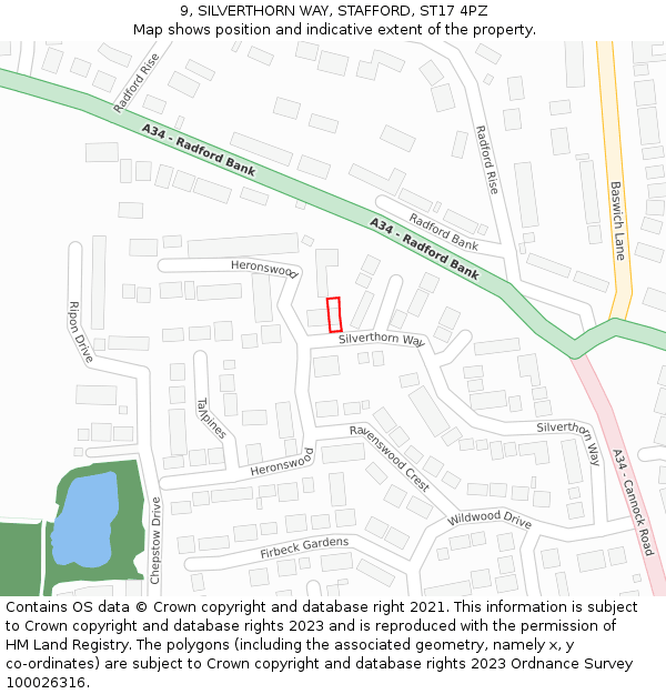 9, SILVERTHORN WAY, STAFFORD, ST17 4PZ: Location map and indicative extent of plot