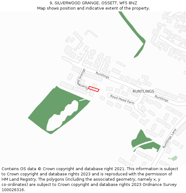 9, SILVERWOOD GRANGE, OSSETT, WF5 8NZ: Location map and indicative extent of plot