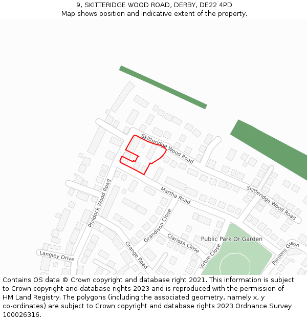 9, SKITTERIDGE WOOD ROAD, DERBY, DE22 4PD: Location map and indicative extent of plot