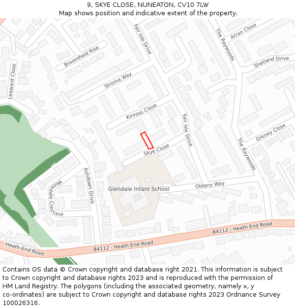 9, SKYE CLOSE, NUNEATON, CV10 7LW: Location map and indicative extent of plot