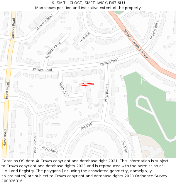 9, SMITH CLOSE, SMETHWICK, B67 6LU: Location map and indicative extent of plot