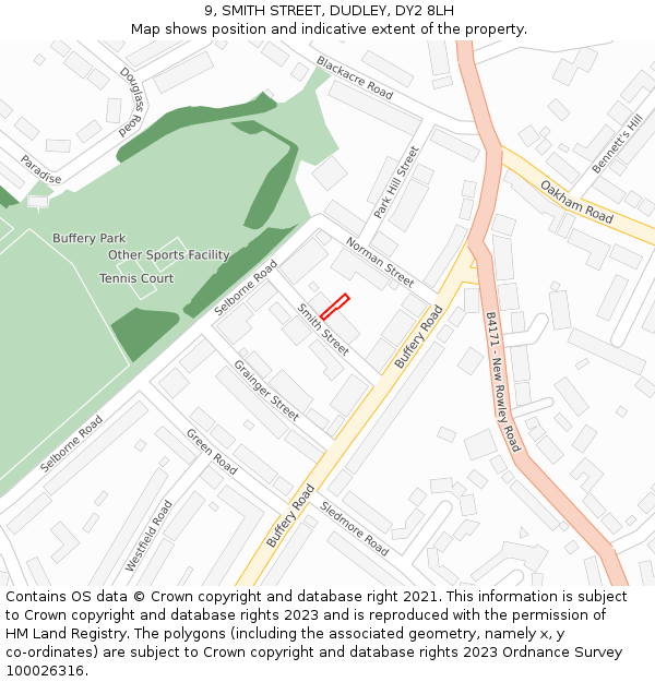 9, SMITH STREET, DUDLEY, DY2 8LH: Location map and indicative extent of plot