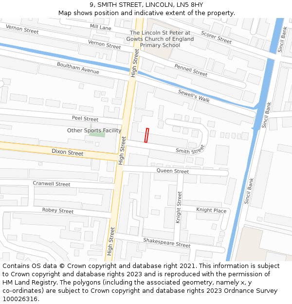 9, SMITH STREET, LINCOLN, LN5 8HY: Location map and indicative extent of plot