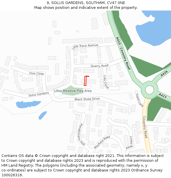 9, SOLUS GARDENS, SOUTHAM, CV47 0NE: Location map and indicative extent of plot