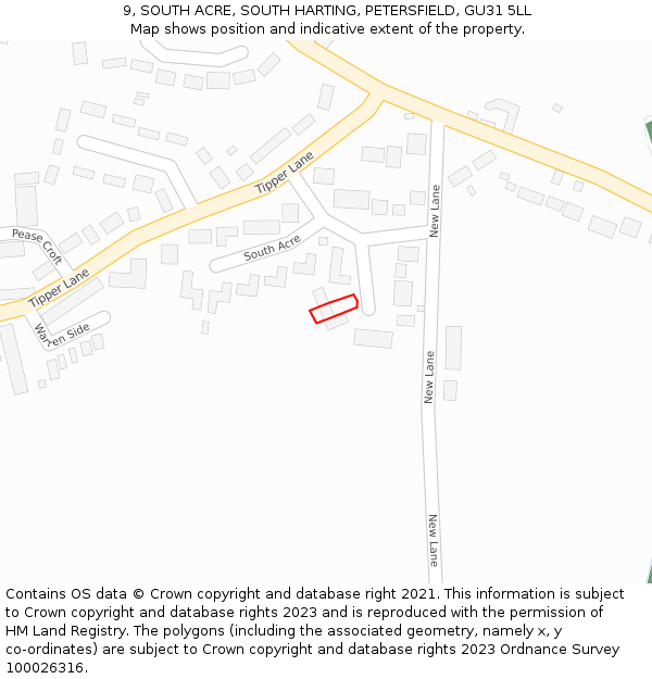 9, SOUTH ACRE, SOUTH HARTING, PETERSFIELD, GU31 5LL: Location map and indicative extent of plot