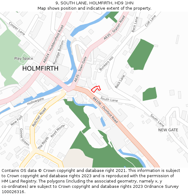 9, SOUTH LANE, HOLMFIRTH, HD9 1HN: Location map and indicative extent of plot
