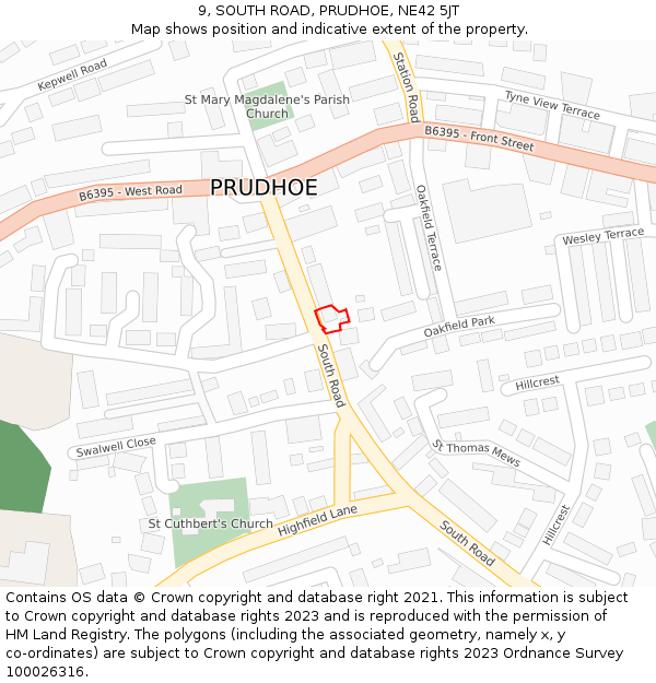 9, SOUTH ROAD, PRUDHOE, NE42 5JT: Location map and indicative extent of plot
