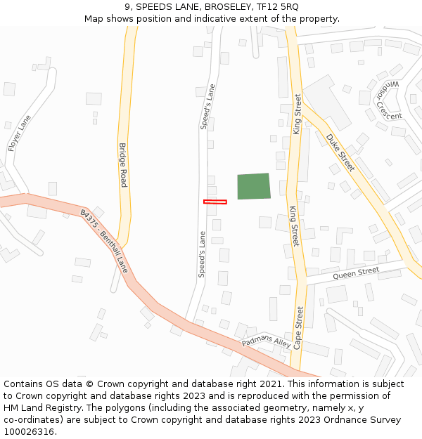 9, SPEEDS LANE, BROSELEY, TF12 5RQ: Location map and indicative extent of plot