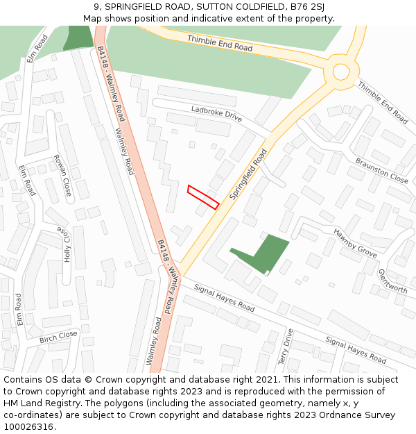 9, SPRINGFIELD ROAD, SUTTON COLDFIELD, B76 2SJ: Location map and indicative extent of plot