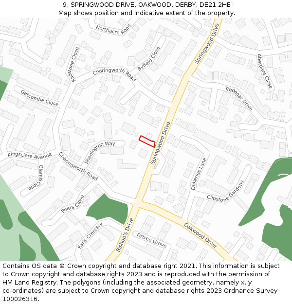 9, SPRINGWOOD DRIVE, OAKWOOD, DERBY, DE21 2HE: Location map and indicative extent of plot