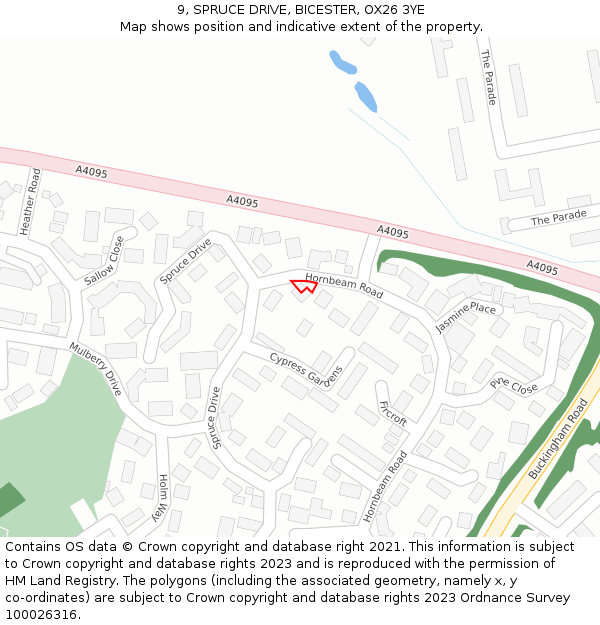 9, SPRUCE DRIVE, BICESTER, OX26 3YE: Location map and indicative extent of plot