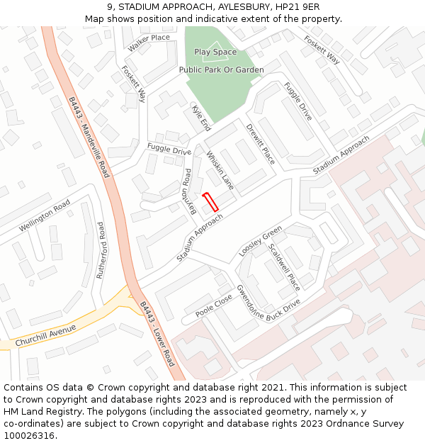 9, STADIUM APPROACH, AYLESBURY, HP21 9ER: Location map and indicative extent of plot