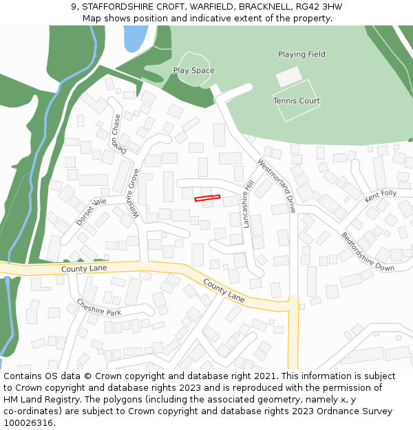 9, STAFFORDSHIRE CROFT, WARFIELD, BRACKNELL, RG42 3HW: Location map and indicative extent of plot