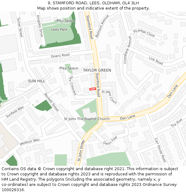 9, STAMFORD ROAD, LEES, OLDHAM, OL4 3LH: Location map and indicative extent of plot